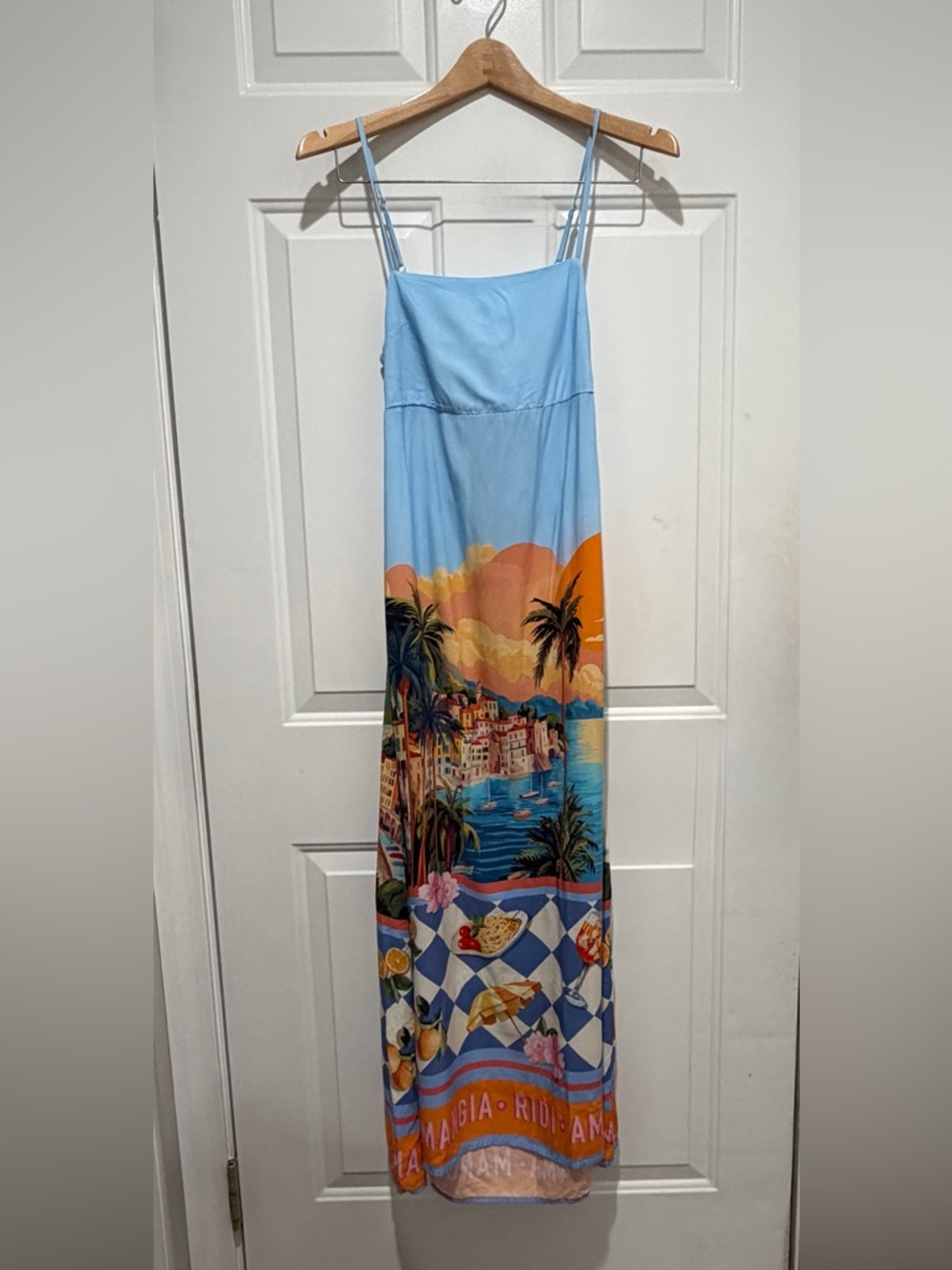 Paper Heart Mediterranean/Italian Coastal Maxi Dress with tie back, Small
